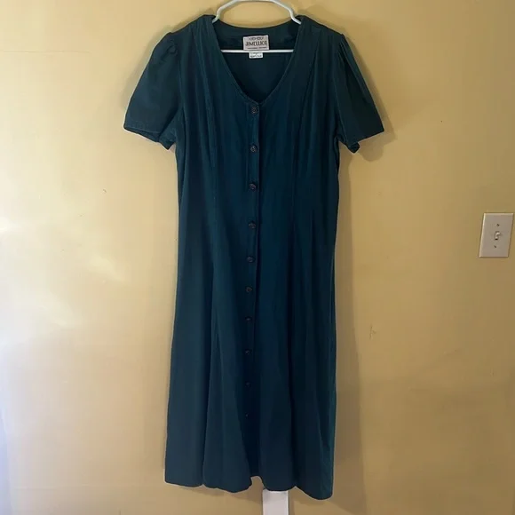 Vintage Jim Ellis Teal Buttondown Lace-up Back Dress - Picture 1 of 6
